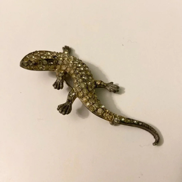 Vintage Gecko Lizard Brooch Rhinestones  3 Inch Long Fashion Jewelry Pin - Picture 7 of 11